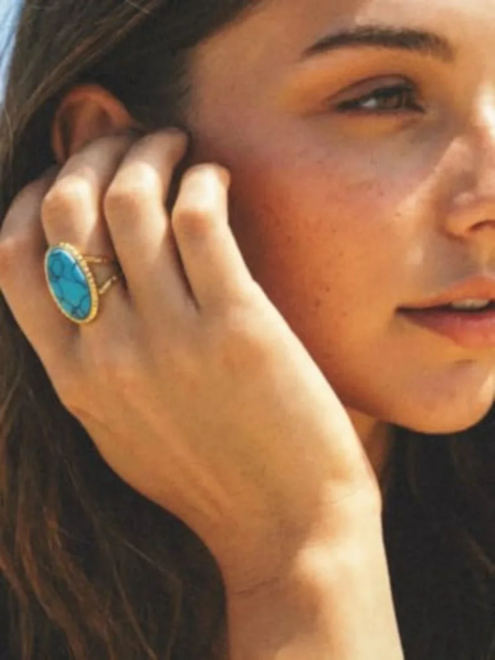 Boho Gold-Plated Stainless Steel Turquoise Style Chunky Open Rings
